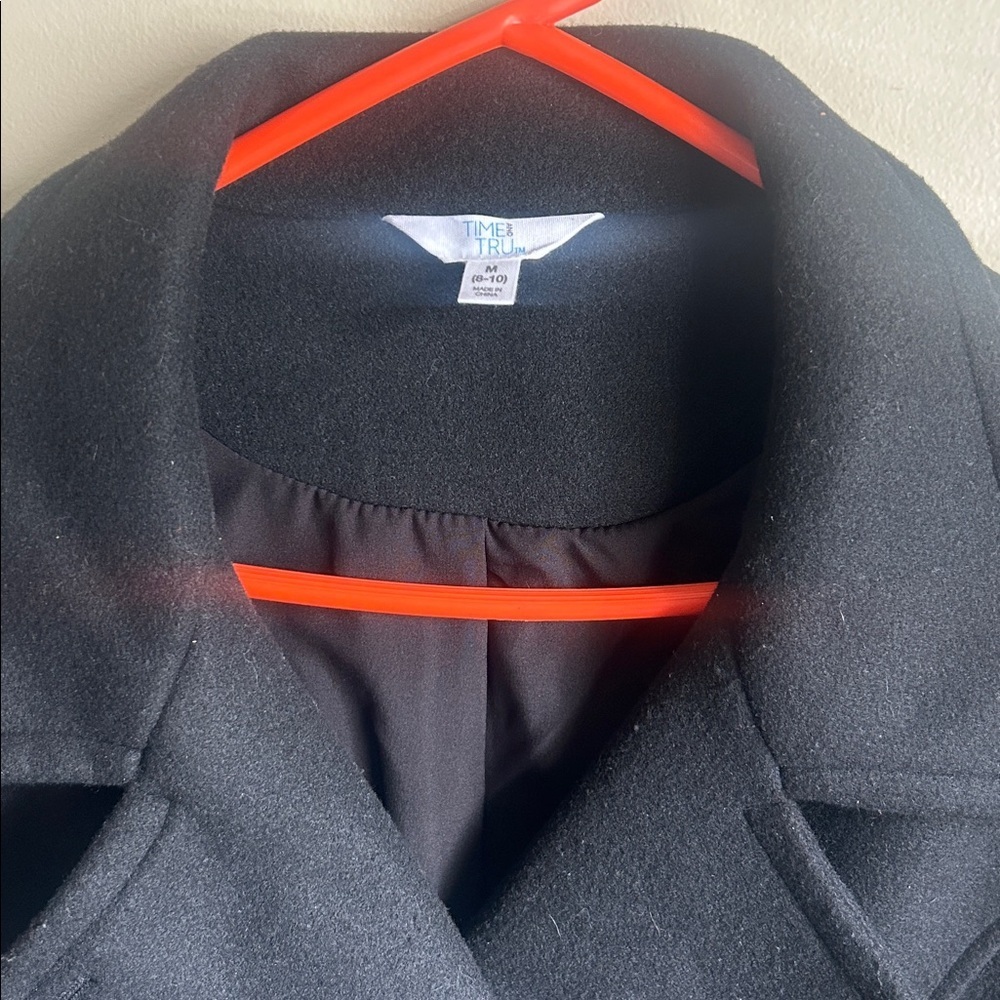 Time & Tru black double-breasted peacoat 100% polyester size M 8/10 - Picture 3 of 7